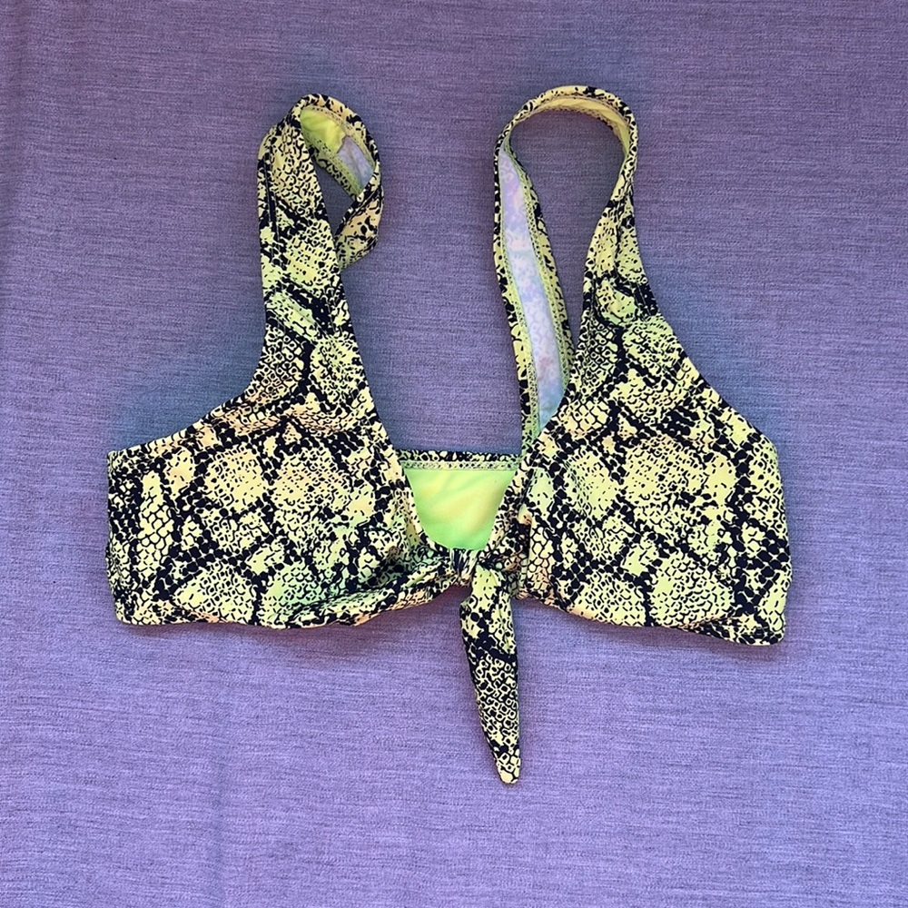 neon yellow snake print bikini top